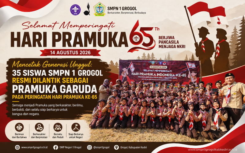 Mencetak Generasi Unggul: 35 Siswa SMPN 1 Grogol Resmi Dilantik Sebagai Pramuka Garuda pada Peringatan Hari Pramuka ke-65